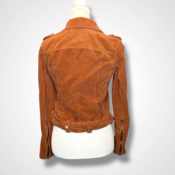 BLANKNYC Womens Corduroy Moto Jacket XS Rust Belted Zip Front Cropped 53E-9269NO - Picture 4 of 9